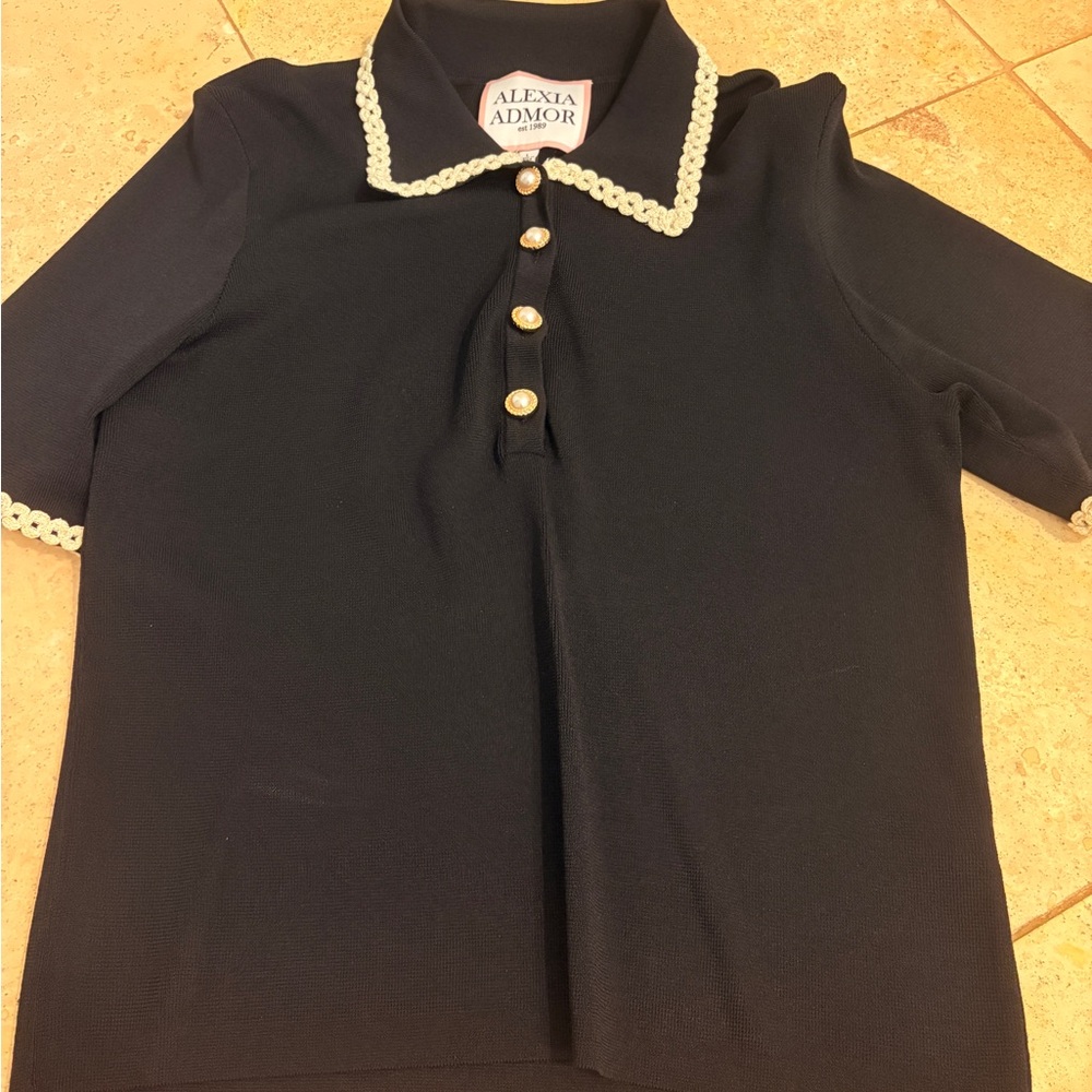 Alexia Admor Black Shirt with Gold Trim